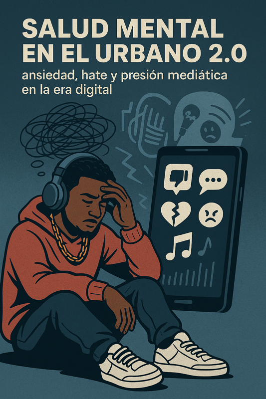 Ilustración conceptual sobre la salud mental en la música urbana y la presión digital