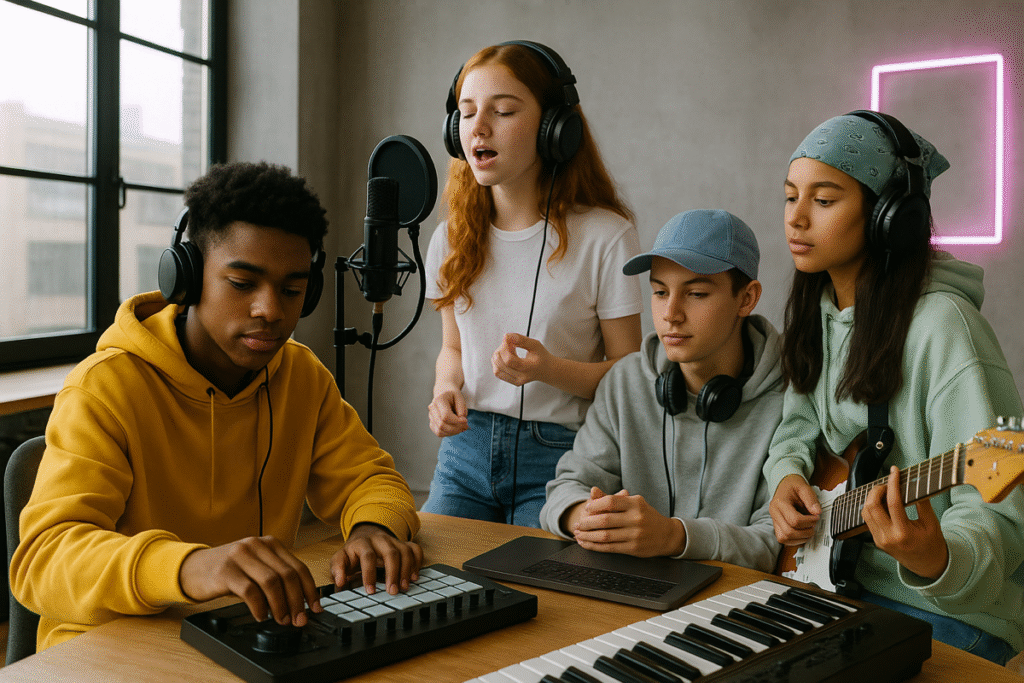 óvenes artistas urbanos en un entorno moderno creando o actuando