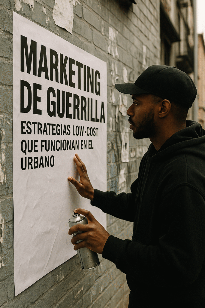 Artista urbano realizando acciones de marketing callejero o creativo