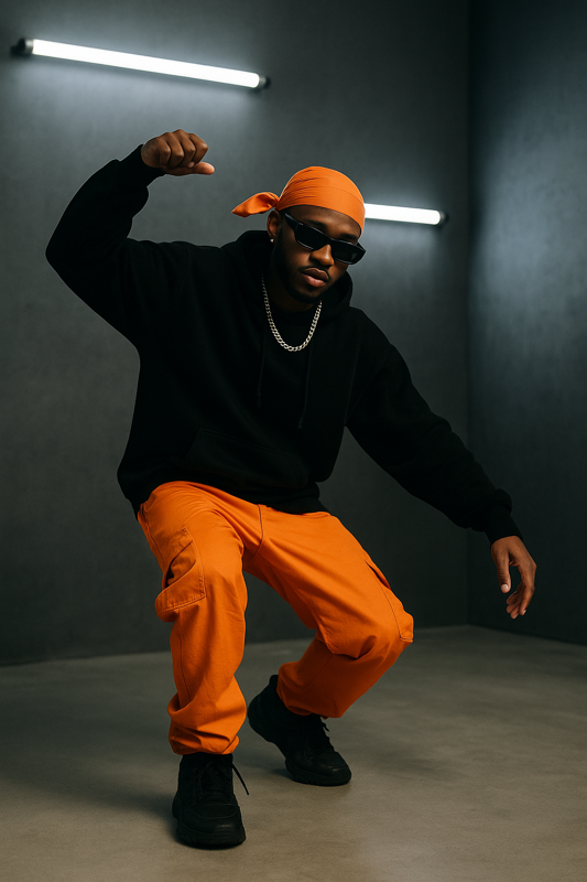 Artista urbano moderno mostrando moda, baile y estética visual en un entorno contemporáneo